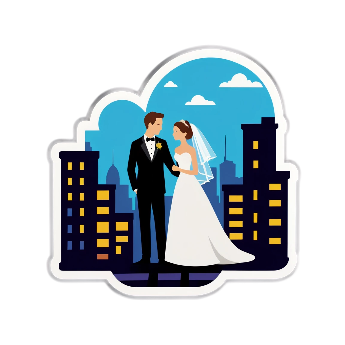 Wedding by the city lights, wedding at night, groom and bride sticker, wedding sticker