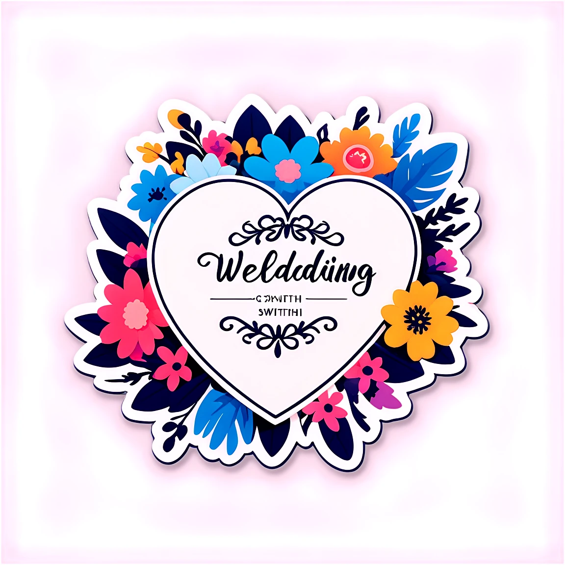 Wedding invite with flowers, groom and bride sticker, wedding sticker