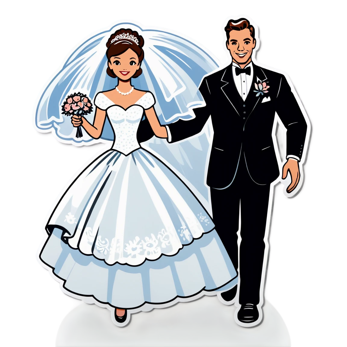 Marriage with flowers, groom and bride sticker, wedding sticker