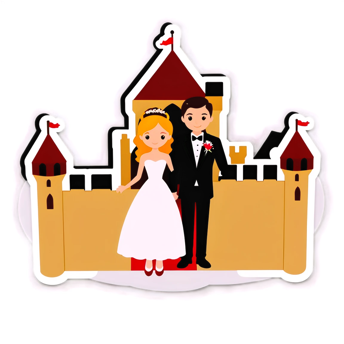 Wedding in a castle, groom and bride sticker, wedding sticker