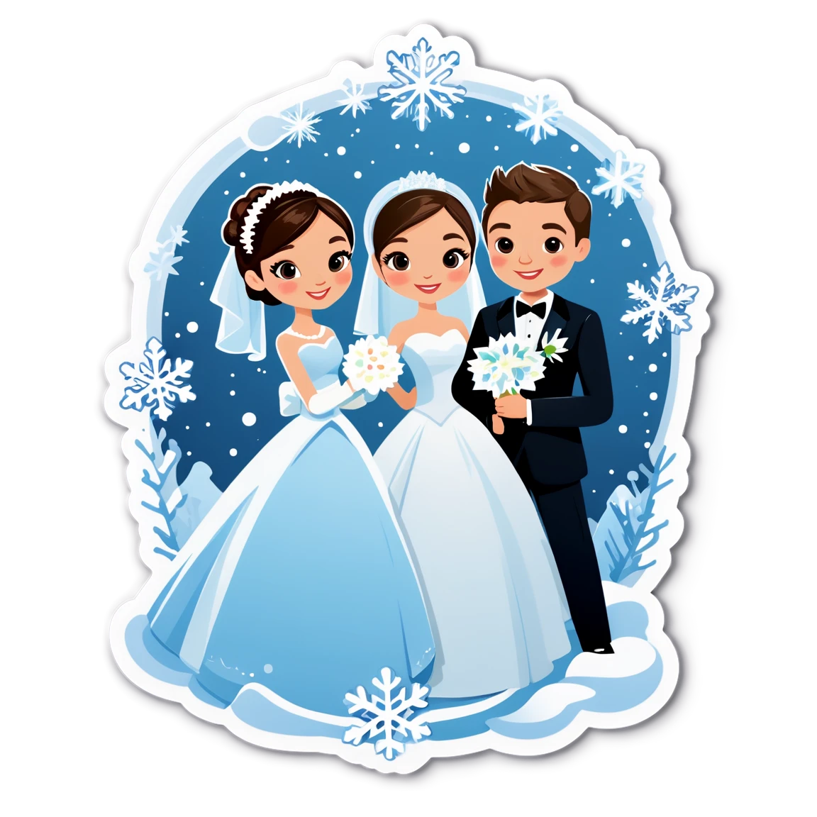 Bridesmaid with bride and groom, groom and bride sticker, wedding sticker