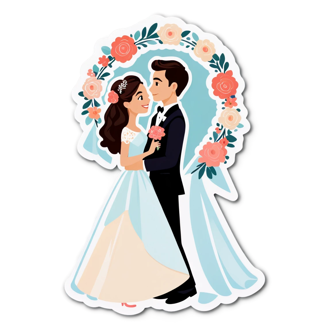 Happy marriage, groom and bride sticker, wedding sticker