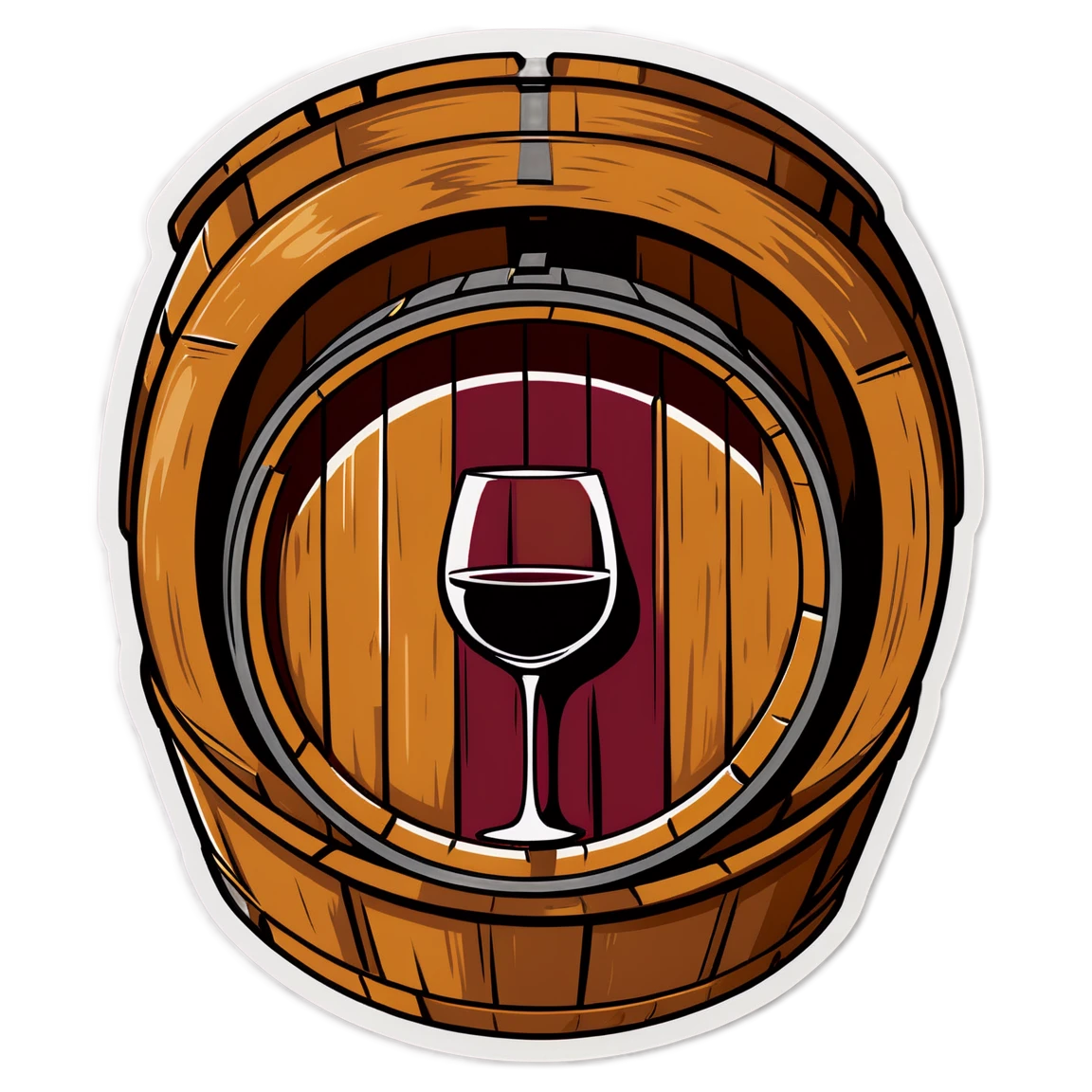 Wine barrel in cellar, wine sticker