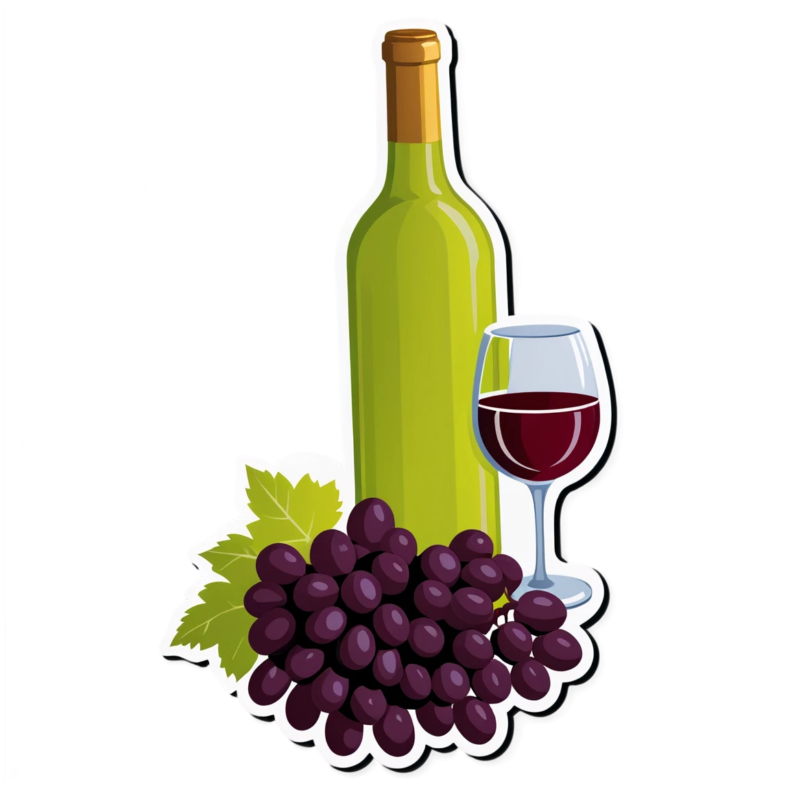 Grapes and wine bottle, wine sticker