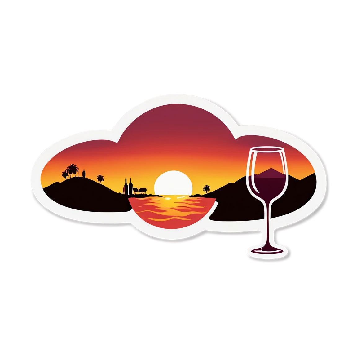 Wine at a sunset, wine sticker