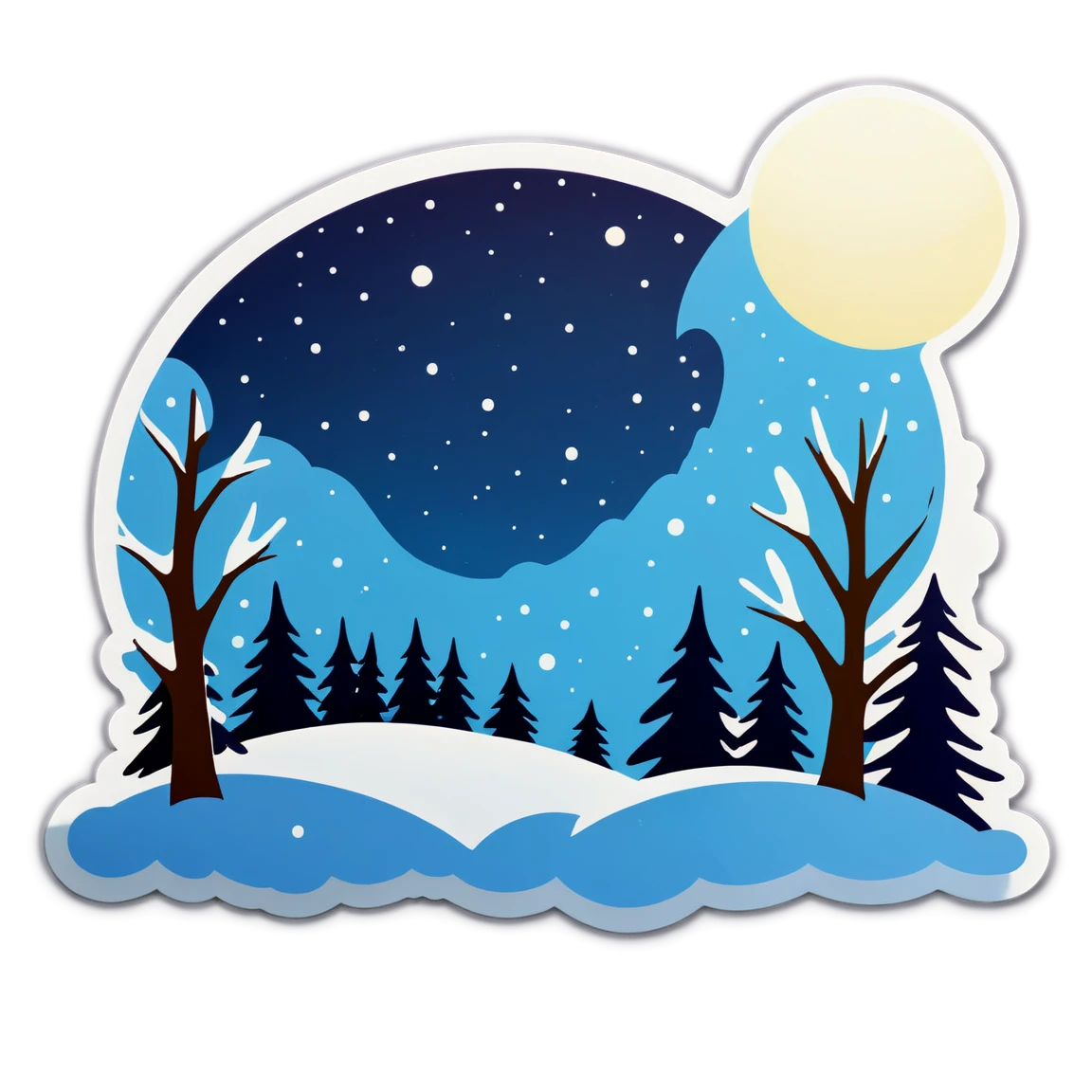 Winter sticker under the moonlight