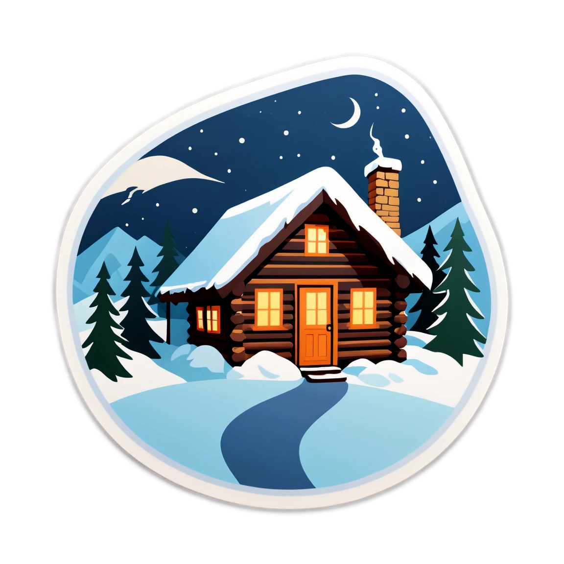 Winter sticker with a cabin