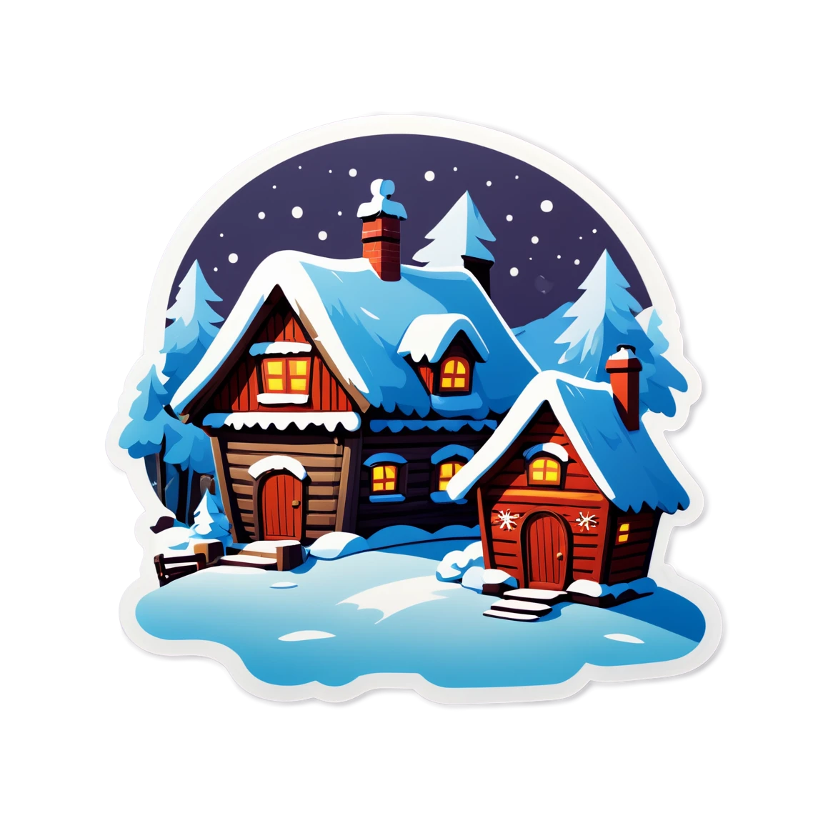 Winter sticker in a cozy village