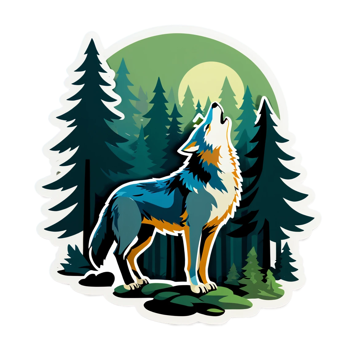 Wolf in the forest, wolf sticker