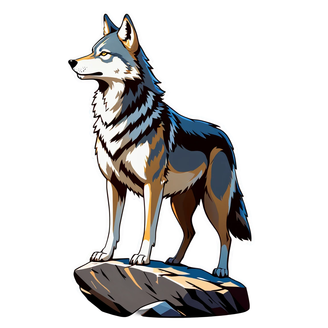 Wolf standing on a rock, wolf sticker