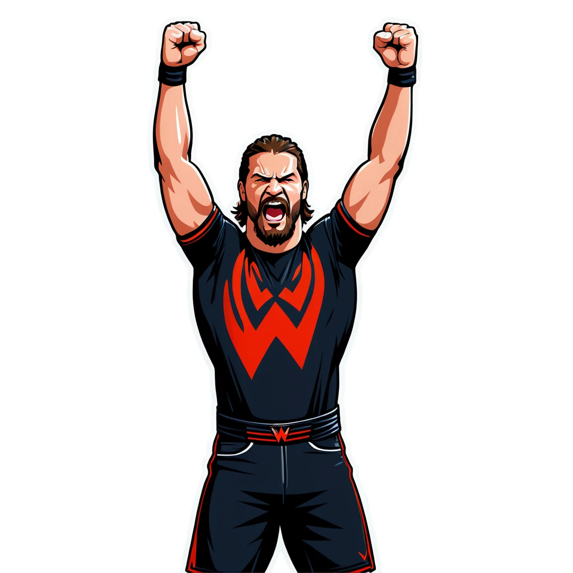 WWE wrestler raising arms in victory, WWE sticker