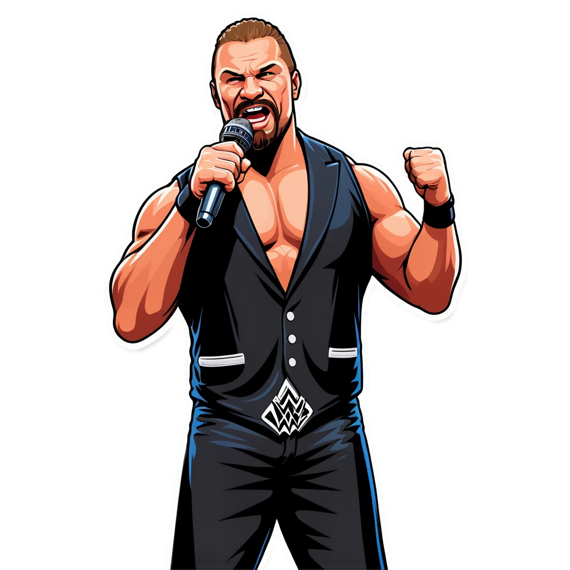 WWE wrestler holding a microphone, WWE sticker