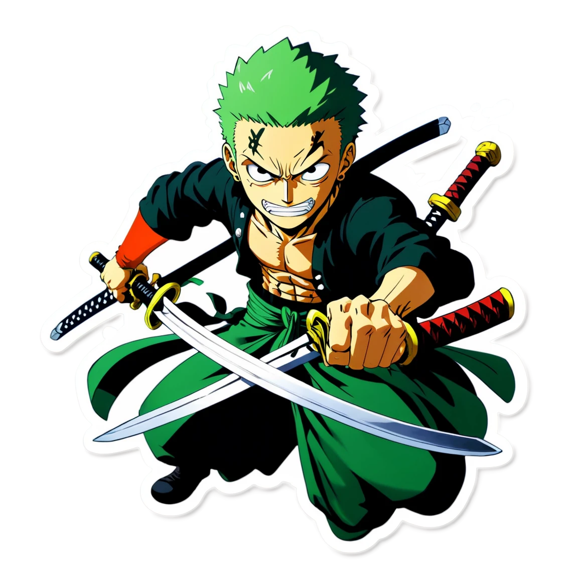 Zoro wielding swords, Zoro sticker, One Piece sticker