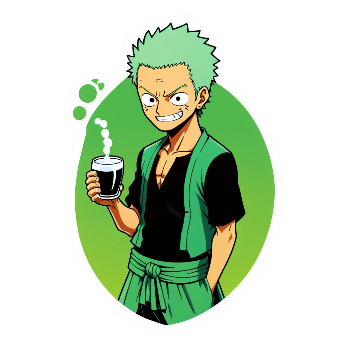 Zoro with a sake cup, Zoro sticker, One Piece sticker